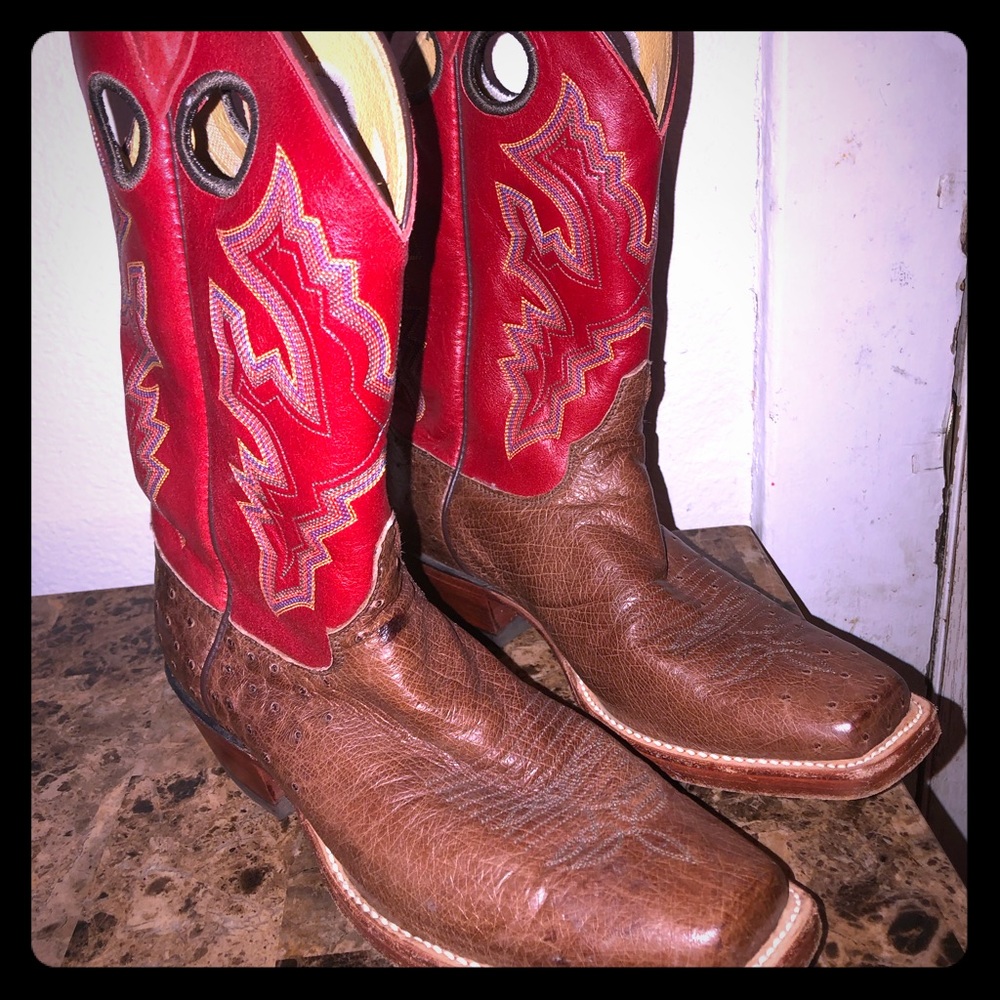 Red cowboy boots lightly worn